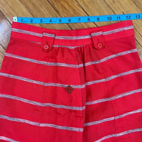 Vintage CHRISTIAN DIOR SPORTS Linen Red White Striped A-Line Skirt Size XS / S - Picture 10 of 11